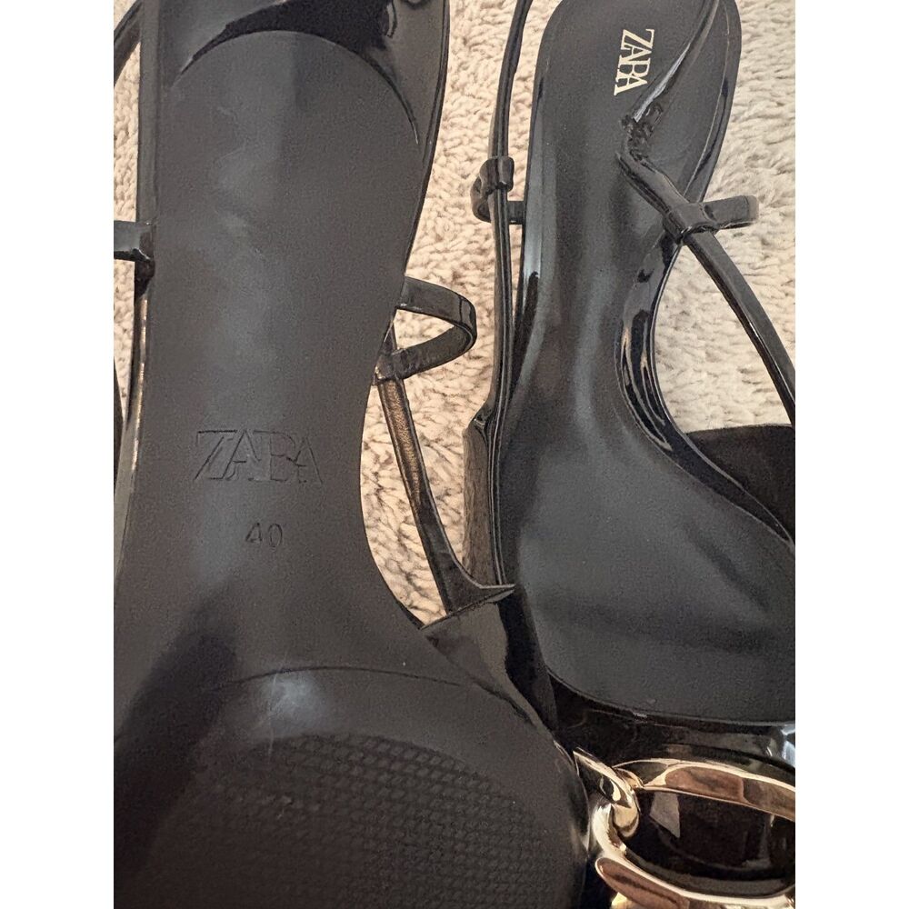 Zara Collection Black Patent Leather Slingback Kitten Heels Size EU 40 US 9 NEW - Picture 3 of 3